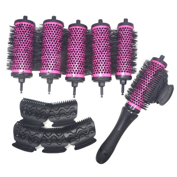 hair brushes 6pcs/set 3 sizes detachable handle roller brush with positioning clips aluminum ceramic barrel curler comb hairdresser, Silver 
hair brushes 6pcs/set 3 sizes detachable handle roller brush with positioning clips aluminum ceramic barrel curler comb hairdresser, Silver