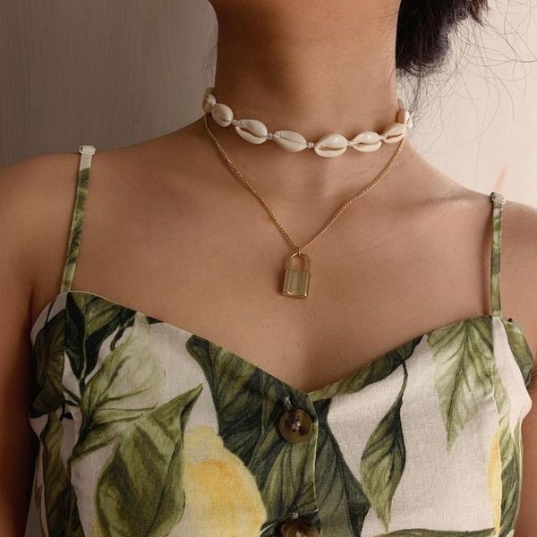 pendant necklaces lacteo summer beach natural shell chain choker necklace gothic gold color lock simple jewelry for women gifts, Silver
pendant necklaces lacteo summer beach natural shell chain choker necklace gothic gold color lock simple jewelry for women gifts, Silver