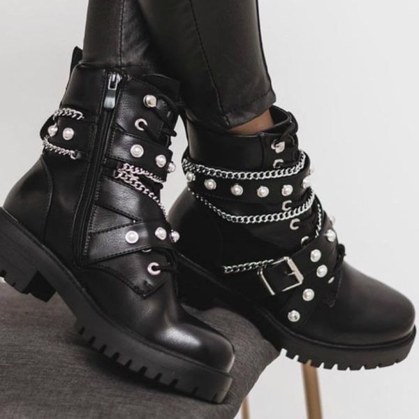 women punk motorcycle boots metal chain decoration platform square heel studded zip trend designer cool biker shoes female 2021, Black
women punk motorcycle boots metal chain decoration platform square heel studded zip trend designer cool biker shoes female 2021, Black