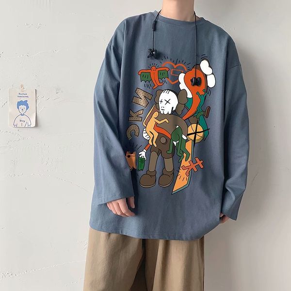 autumn long sleeve men's cartoon fashion brand loose t-shirt, cool new trend, White;black
autumn long sleeve men's cartoon fashion brand loose t-shirt, cool new trend, White;black