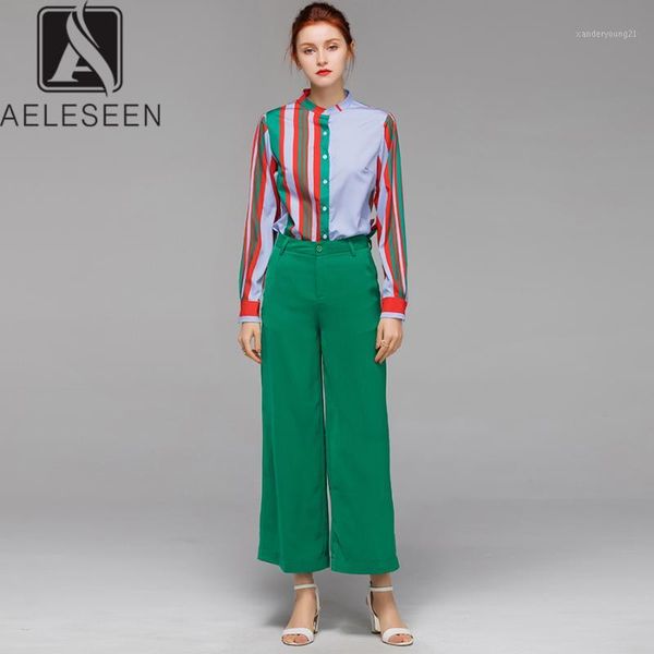 women's two piece pants aeleseen design casual twinset office women summer 2021 light blue vertical stripes blouse + green bell-bottom, White
women's two piece pants aeleseen design casual twinset office women summer 2021 light blue vertical stripes blouse + green bell-bottom, White