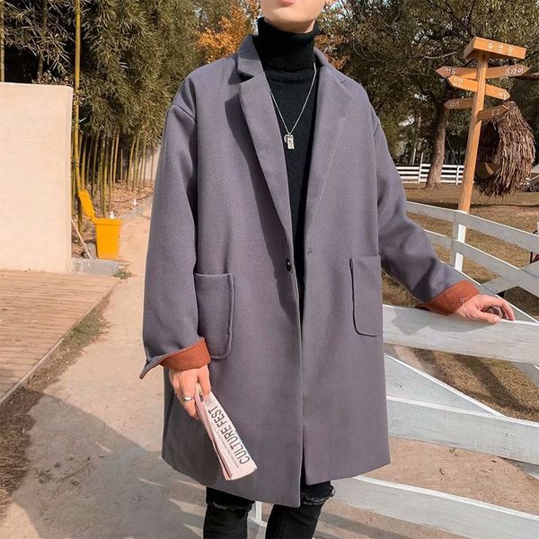 windbreaker mid long men's british style handsome loose fashion autumn and winter woolen coat, Tan;black
windbreaker mid long men's british style handsome loose fashion autumn and winter woolen coat, Tan;black