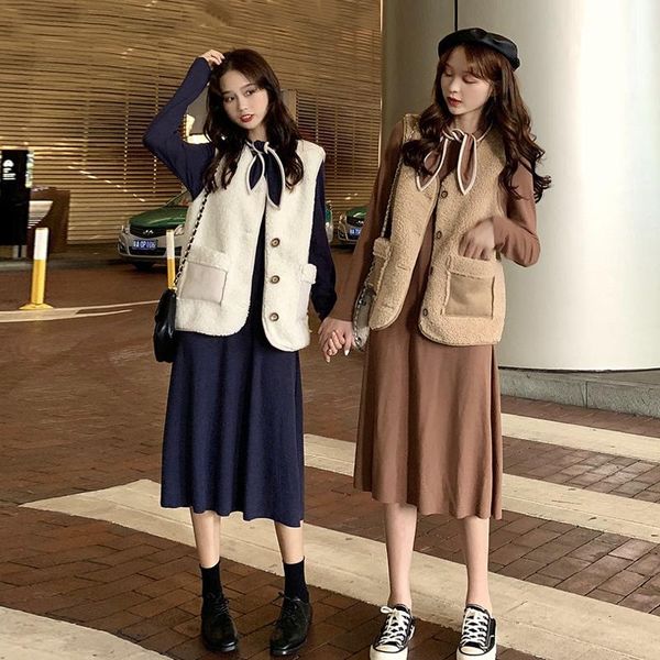 women's tracksuits autumn suit women 2021 korean style temperament long-sleeved dress two-piece fashion imitation lamb hair vest, Gray
women's tracksuits autumn suit women 2021 korean style temperament long-sleeved dress two-piece fashion imitation lamb hair vest, Gray