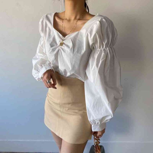 fold chic elegant temperament square collar loose versatile puff sleeves solid simple spring female shirt, White
fold chic elegant temperament square collar loose versatile puff sleeves solid simple spring female shirt, White