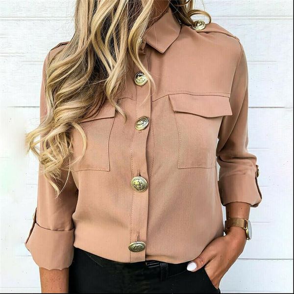 office lady solid button pockets long sleeve blouse shirts women casual trun down collar spring autumn blusas women clothes, White
office lady solid button pockets long sleeve blouse shirts women casual trun down collar spring autumn blusas women clothes, White