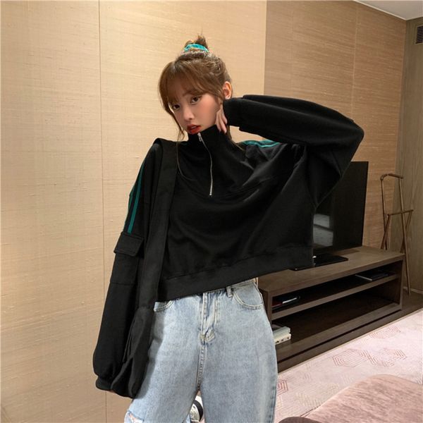 korean pullover sweater 2020 autumn new loose collar zipper splicing long sleeve pullover thin sweater women's versatile fashion pgv, Black
korean pullover sweater 2020 autumn new loose collar zipper splicing long sleeve pullover thin sweater women's versatile fashion pgv, Black