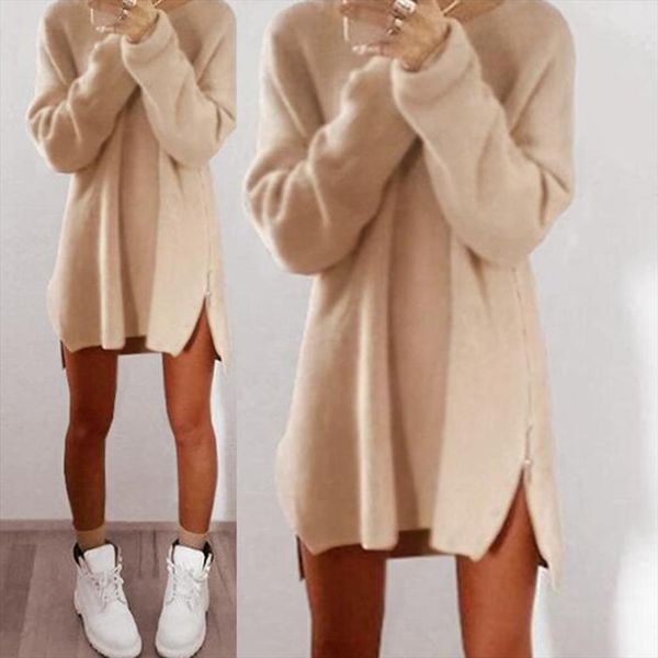 2019 women solid color long sleeve o neck sideway zip loose mini sweater dress christmas gift for female friend xmas gift, White;black
2019 women solid color long sleeve o neck sideway zip loose mini sweater dress christmas gift for female friend xmas gift, White;black