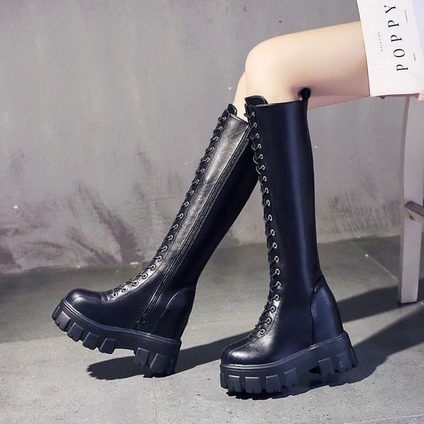chunky platform boots pu leather knee high boots women retro punk height increasing long woman lace up booties mujer 2020, Black
chunky platform boots pu leather knee high boots women retro punk height increasing long woman lace up booties mujer 2020, Black
