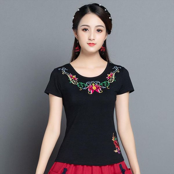 summer ethnic embroidery short sleeve t shirt o neck cotton tees ladies plus size clothes solid color black, White
summer ethnic embroidery short sleeve t shirt o neck cotton tees ladies plus size clothes solid color black, White