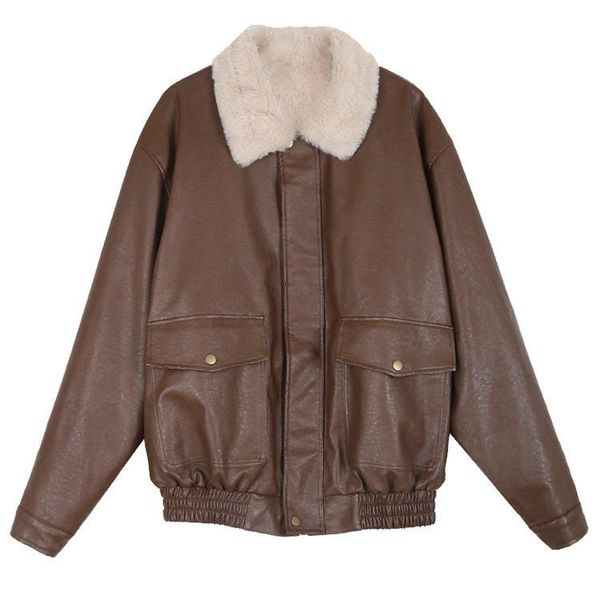 faux leather 2021 winter women's motorcycle jacket coat retro female lapels fur thick fashion plus velvet warm pu jacket outwear, Black
faux leather 2021 winter women's motorcycle jacket coat retro female lapels fur thick fashion plus velvet warm pu jacket outwear, Black