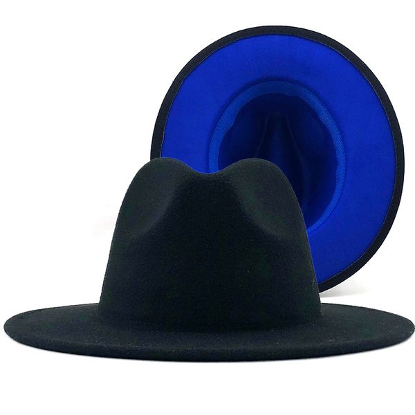 black with blue bottom patchwork panama wool felt jazz fedora hats women men 7.5cm wide brim party cowboy trilby gambler hat c0123, Blue;gray
black with blue bottom patchwork panama wool felt jazz fedora hats women men 7.5cm wide brim party cowboy trilby gambler hat c0123, Blue;gray