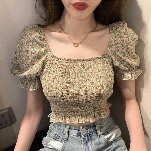 stretchy shirt summer sweet ruffles square collar cropped blouses women short puff sleeve print chiffon crop for girls1, White
stretchy shirt summer sweet ruffles square collar cropped blouses women short puff sleeve print chiffon crop for girls1, White