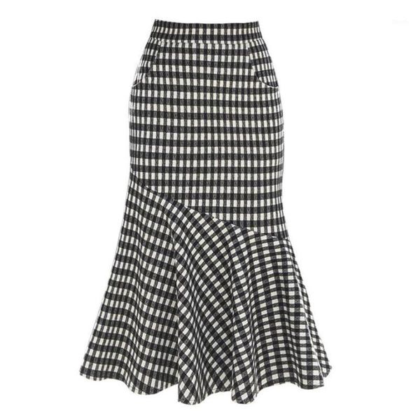 women's plaid mermaid skirt new autumn winter female ruffles skirts elegant lady package hip mid-length jupe s2301, Black
women's plaid mermaid skirt new autumn winter female ruffles skirts elegant lady package hip mid-length jupe s2301, Black
