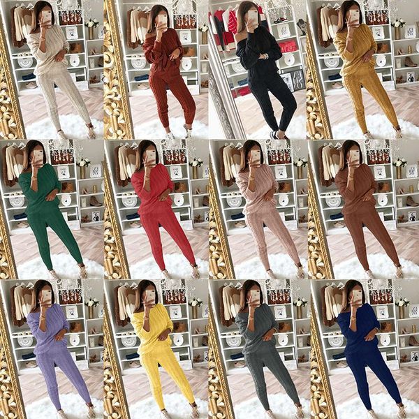 women 2 piece set tracksuit autumn winter knitted set ladies o neck pullover solid color pants outfit, White
women 2 piece set tracksuit autumn winter knitted set ladies o neck pullover solid color pants outfit, White