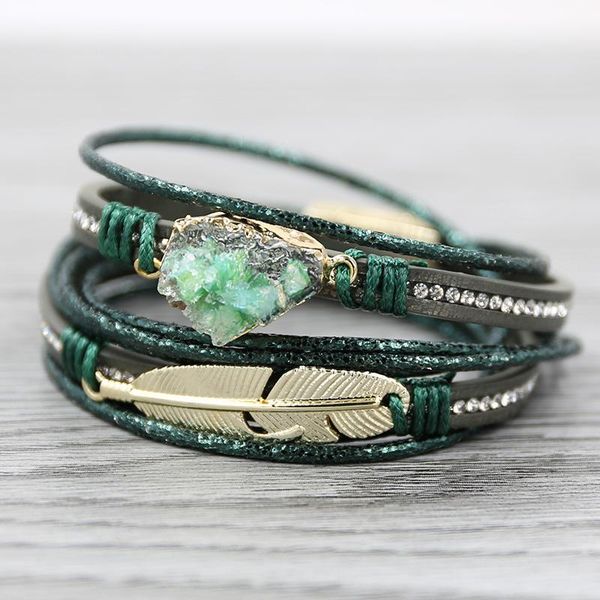 Green Color Leather Bracelet For Women 2021 Vintage Stone Bracelets Multi-layer Magnetic Feather Bracelet Wholesale Jewelry, Golden;silver
Green Color Leather Bracelet For Women 2021 Vintage Stone Bracelets Multi-layer Magnetic Feather Bracelet Wholesale Jewelry, Golden;silver