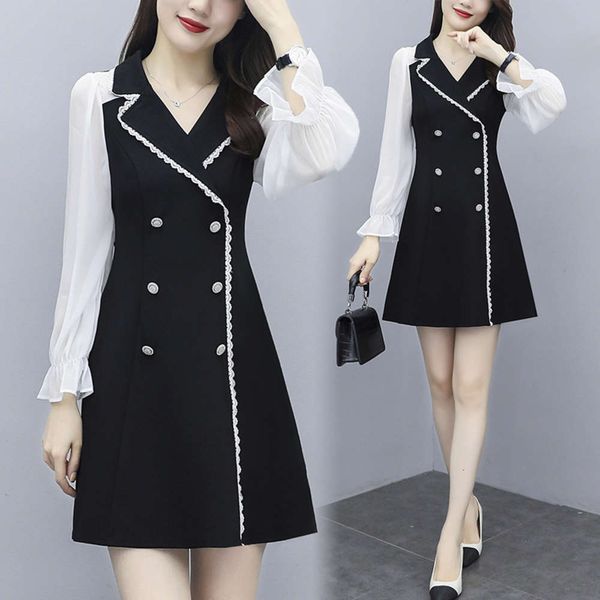 large size women's autumn 2020 new korean version fat sister shows slim fragrance long sleeve fashion medium length dress, Black;gray
large size women's autumn 2020 new korean version fat sister shows slim fragrance long sleeve fashion medium length dress, Black;gray