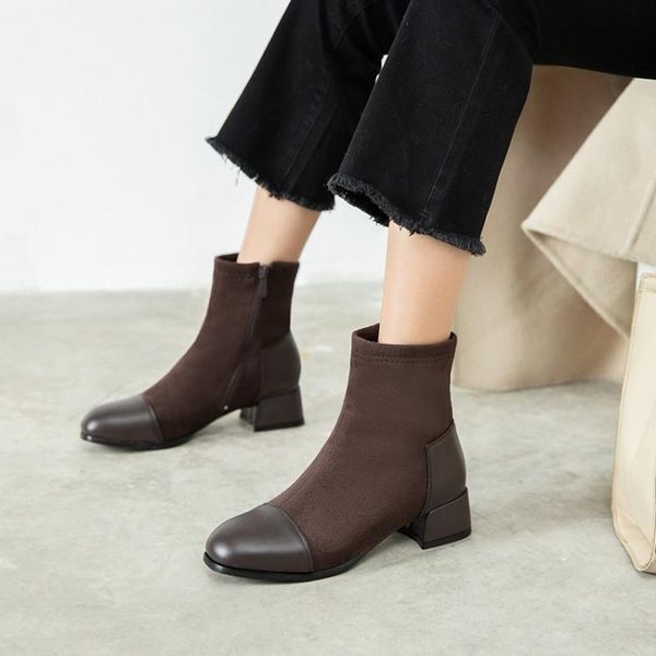 boots women autumn winter flock patchwork ankle zipper round toe thick heel med heels casual black brown booties big size 32-48
boots women autumn winter flock patchwork ankle zipper round toe thick heel med heels casual black brown booties big size 32-48