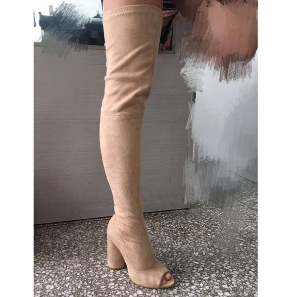 suede peep toe thigh high boots thick heels woman boots black beige stretch fabric over the knee
suede peep toe thigh high boots thick heels woman boots black beige stretch fabric over the knee