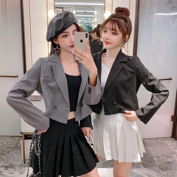 women's suits & blazers 2021 autumn women short fashion blazer female long sleeve jacket ladies outwear causal slim korean basic coat q, White;black
women's suits & blazers 2021 autumn women short fashion blazer female long sleeve jacket ladies outwear causal slim korean basic coat q, White;black