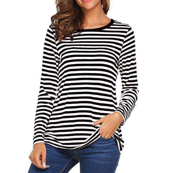 women's t-shirt women casual striped long sleeve round neck basic tunic spring and autumn simple shirts all-match clothes #09, White
women's t-shirt women casual striped long sleeve round neck basic tunic spring and autumn simple shirts all-match clothes #09, White