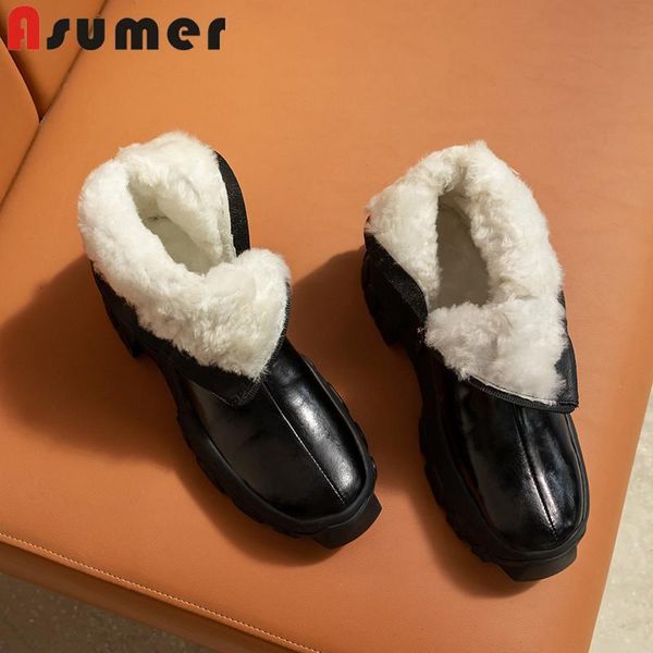 asumer 2021 big size 42 wool winter shoes women snow boots round toe comfortable flat shoes women genuine leather ankle boots, Black 
asumer 2021 big size 42 wool winter shoes women snow boots round toe comfortable flat shoes women genuine leather ankle boots, Black