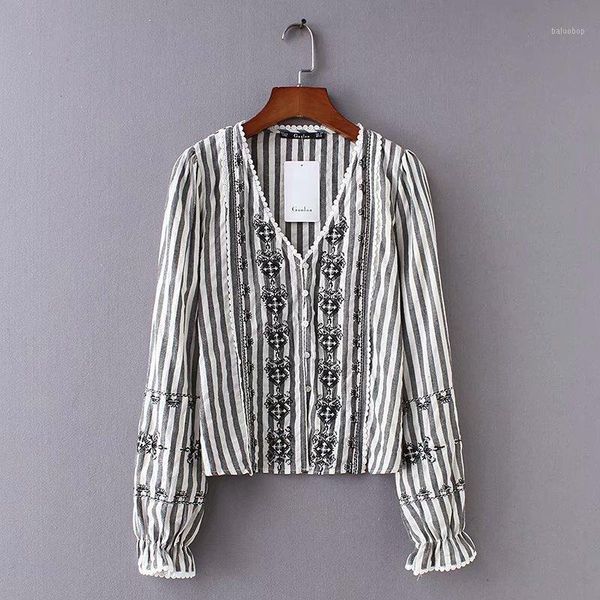 women v neck striped blouse embroidery long sleeve lace patchwork female casual shirts stylish retro blusas1, White
women v neck striped blouse embroidery long sleeve lace patchwork female casual shirts stylish retro blusas1, White