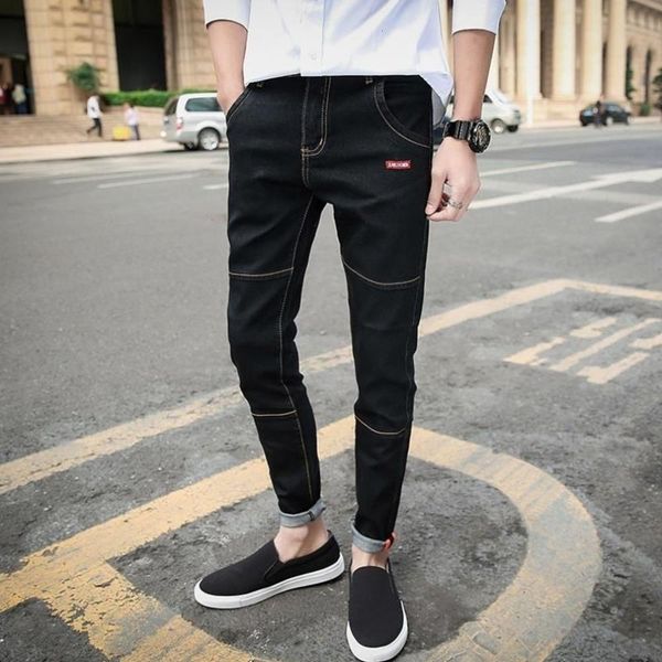 jeans slim leggings korean fashion men's casual black quarter pants student hole harlan, Blue
jeans slim leggings korean fashion men's casual black quarter pants student hole harlan, Blue