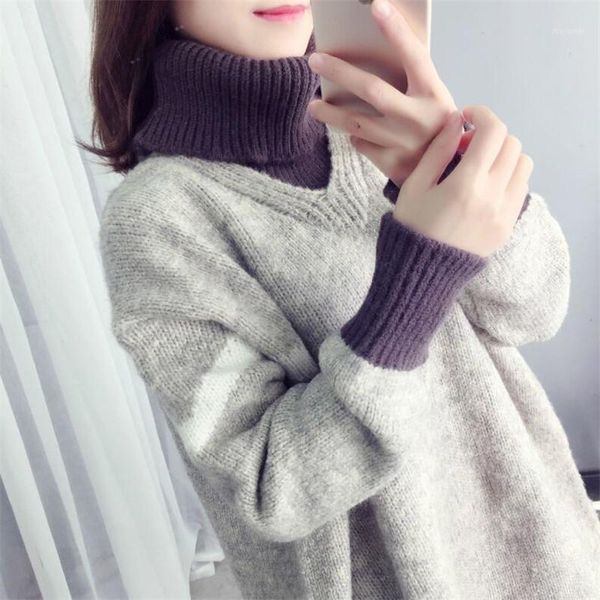2019 autumn and winter new high collar bottoming sweater loose long sleeve stitching pullover sweater women1, White;black
2019 autumn and winter new high collar bottoming sweater loose long sleeve stitching pullover sweater women1, White;black