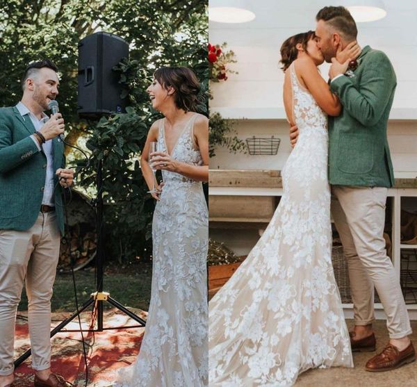 beach v neck lace mermaid wedding dresses bohemian country bridal gown backless sweep train robes de mariee plus size l194, White
beach v neck lace mermaid wedding dresses bohemian country bridal gown backless sweep train robes de mariee plus size l194, White