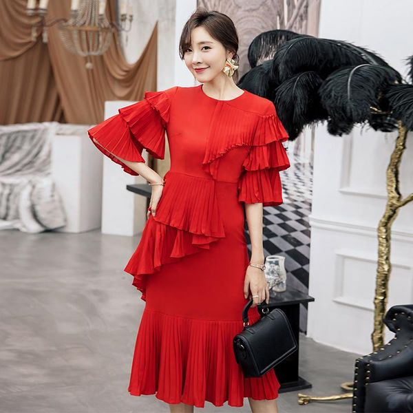 casual dresses yigelila 62436 fashion women red ruffles dress solid o-neck flare sleeve chiffon pleated empire slim midi length, Black;gray
casual dresses yigelila 62436 fashion women red ruffles dress solid o-neck flare sleeve chiffon pleated empire slim midi length, Black;gray