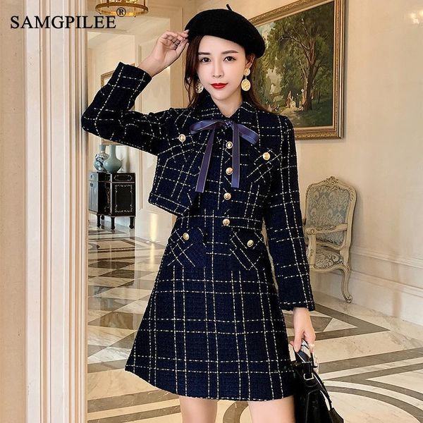 blue plaid tweed wool short jacket + sleeveless vest dress suit 2021 winter women's bow pocket jacket set ladies 2-piece dress, Black;gray
blue plaid tweed wool short jacket + sleeveless vest dress suit 2021 winter women's bow pocket jacket set ladies 2-piece dress, Black;gray