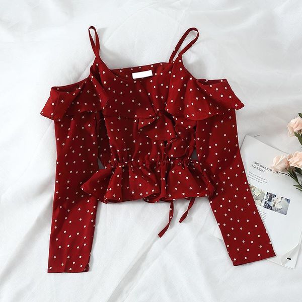 retro red polka dots sling ruffles shirts slash neck strapless drawstring blouses long sleeve mini lace up pleated 1, White
retro red polka dots sling ruffles shirts slash neck strapless drawstring blouses long sleeve mini lace up pleated 1, White