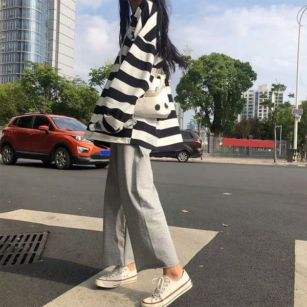 86nhy autumn pantst-shirt loose for students korean female homestay wind stripe long sleeve t-shirt casual pants wide leg suit wide leg pant, Gray
86nhy autumn pantst-shirt loose for students korean female homestay wind stripe long sleeve t-shirt casual pants wide leg suit wide leg pant, Gray
