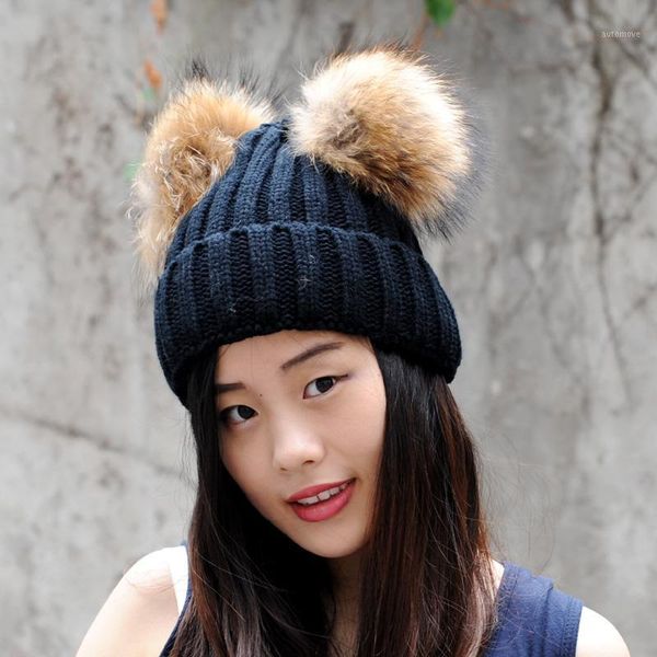 cx-c-113c winter new colorful snow caps wool knitted beanie hat with two raccoon fur pom poms for women men skullies cap1, Blue;gray
cx-c-113c winter new colorful snow caps wool knitted beanie hat with two raccoon fur pom poms for women men skullies cap1, Blue;gray