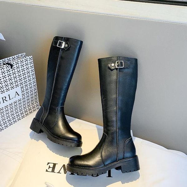 boots winter mid-calf 2021 women's side zipper split leather round toe high barrel riding goth women, Black
boots winter mid-calf 2021 women's side zipper split leather round toe high barrel riding goth women, Black