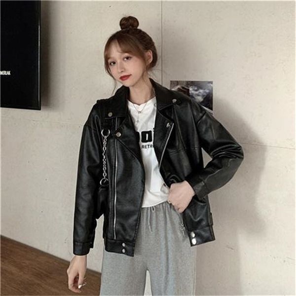 2021 new women outerwear korean winter long sleeve pu biker new casual short female faux leather jacket spring 65np, Black
2021 new women outerwear korean winter long sleeve pu biker new casual short female faux leather jacket spring 65np, Black