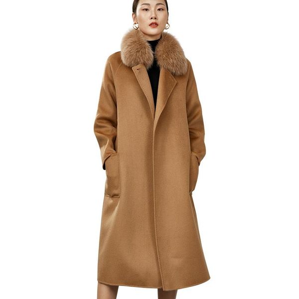 elegant women wool blend women long camel coat ladies double-sided cashmere woolen blends outwear, Black
elegant women wool blend women long camel coat ladies double-sided cashmere woolen blends outwear, Black