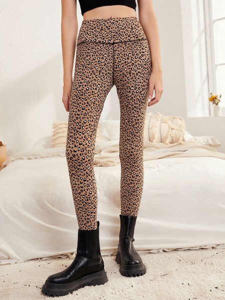 leopard print wideband waist leggings r2uv#, Black