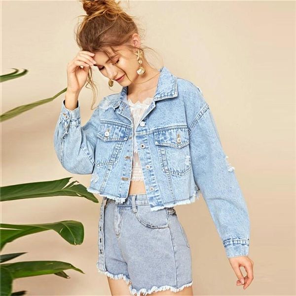 women's jackets blue ripped frayed edge flakes crop denim jacket women casual single breasted jeans short coat outwear spring autumn st, Black;brown
women's jackets blue ripped frayed edge flakes crop denim jacket women casual single breasted jeans short coat outwear spring autumn st, Black;brown