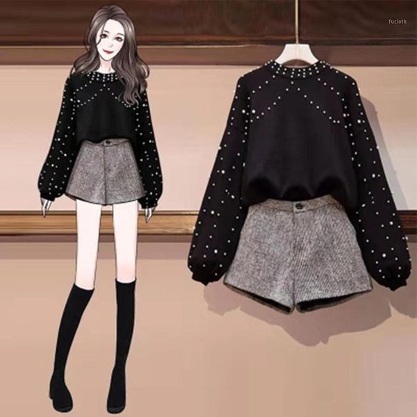 2020 new autumn winter two piece set tracksuit women elegant beading knitted sweater+shorts ladies outfits1, White
2020 new autumn winter two piece set tracksuit women elegant beading knitted sweater+shorts ladies outfits1, White