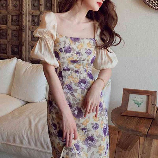 summer vintage long dress puff sleeve square neck slim elegant long floral beach sundress vestidos, Black;gray
summer vintage long dress puff sleeve square neck slim elegant long floral beach sundress vestidos, Black;gray