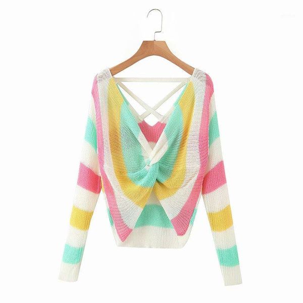 new women fashion v neck colorful striped knotted knitting sweater ladies long sleeve thin sweaters chic casual slim s3261, White;black
new women fashion v neck colorful striped knotted knitting sweater ladies long sleeve thin sweaters chic casual slim s3261, White;black