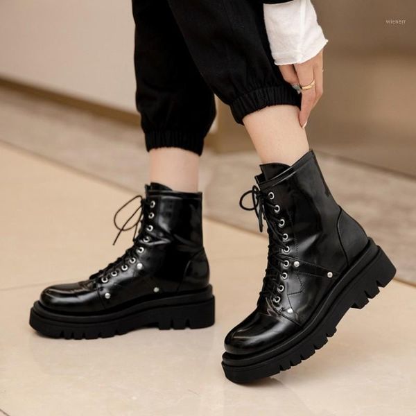 2020 square heel quality patent leather women shoes round toe ankle boot lace up platform fashion ladies motorcycle boots women1, Black
2020 square heel quality patent leather women shoes round toe ankle boot lace up platform fashion ladies motorcycle boots women1, Black