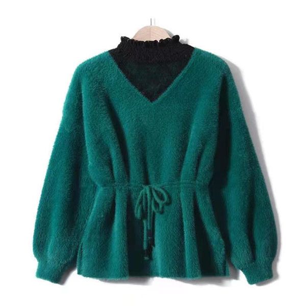 autumn and winter new mink sweater female pullover loose korean version of joker thick v-neck tie knit bottom, Black
autumn and winter new mink sweater female pullover loose korean version of joker thick v-neck tie knit bottom, Black