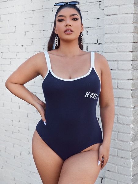 plus letter graphic cami bodysuit y6oh#, Black