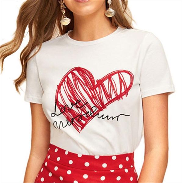 лето повседневный с коротким рукавом письмо отпечатано женщины tshirt cute red heart tops дамы простые шею graphic печати футболки, White
лето повседневный с коротким рукавом письмо отпечатано женщины tshirt cute red heart tops дамы простые шею graphic печати футболки, White