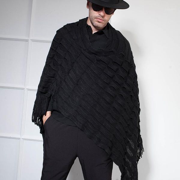 the cape, the korean version, cool knit sweater, cape, tzitzit, wide neck, shoulder pads, mid-length1, White;black 
the cape, the korean version, cool knit sweater, cape, tzitzit, wide neck, shoulder pads, mid-length1, White;black