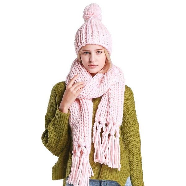 women handmade scarf hat two-piece set solid color tassel twist extra long thick warm scarf bufanda mujer invierno, Blue;gray
women handmade scarf hat two-piece set solid color tassel twist extra long thick warm scarf bufanda mujer invierno, Blue;gray