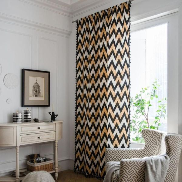 american style cotton and linen geometric print black and golden color living room curtain with pompom
american style cotton and linen geometric print black and golden color living room curtain with pompom