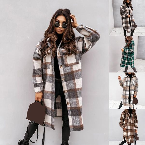 women's jackets plaid midi long coat fashion women autumn winter sleeve loose pocket ladies casual jacket elegant outwear 2021, Black;brown
women's jackets plaid midi long coat fashion women autumn winter sleeve loose pocket ladies casual jacket elegant outwear 2021, Black;brown